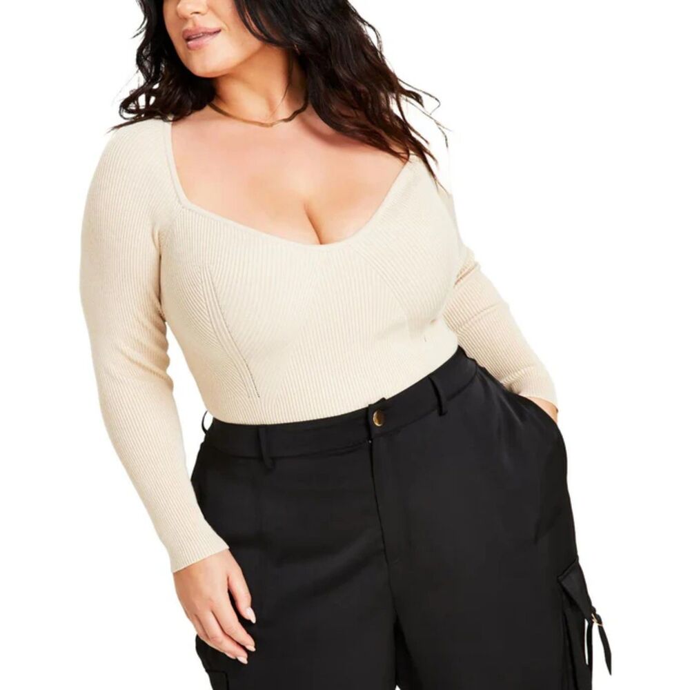 NINA PARKER Macy's Plus Ribbed Rayon Beige Pullover Sweater, NWT! Size 3X